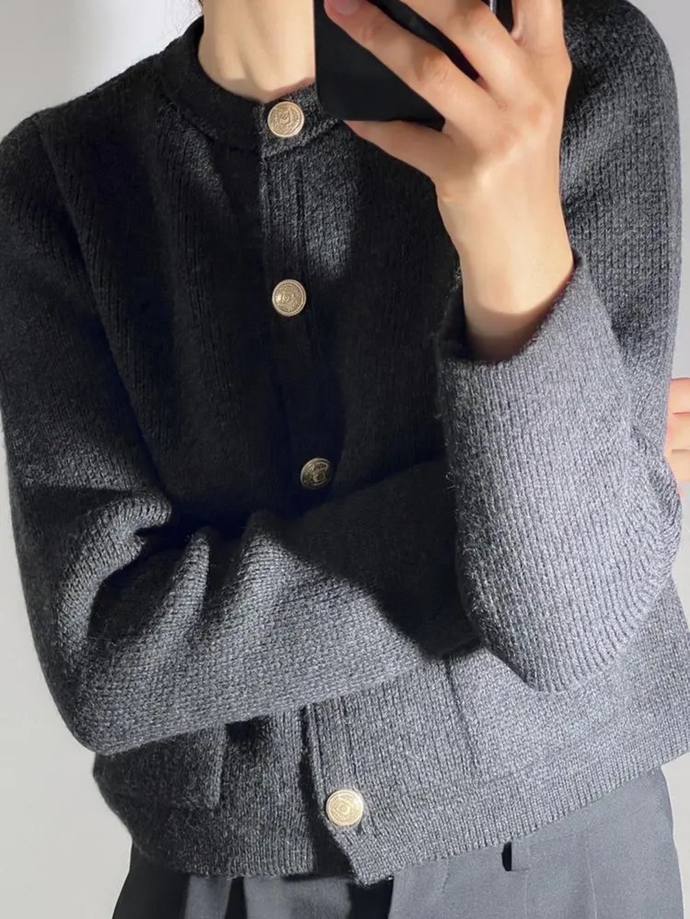 Zara Navy Knit Gold Button Front Sweater Cardigan